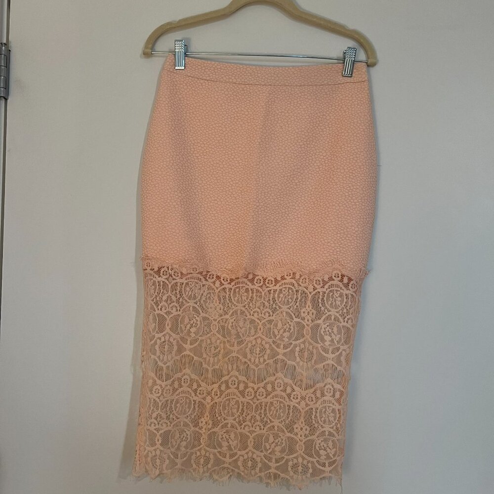 ASTR The Label Peach Floral Lace Overlay Pencil Skirt